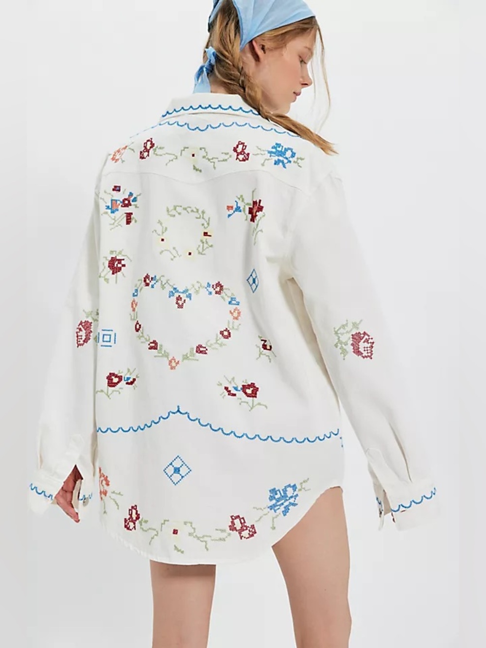 Denim And Bone Embroidered Heart Oversized Button Down